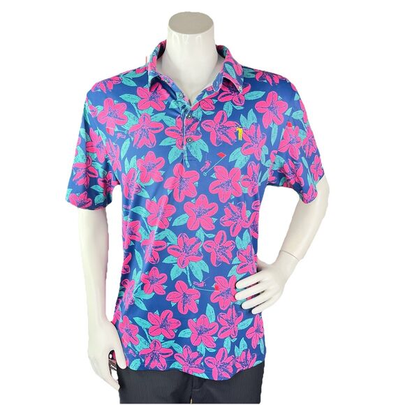 William Murray Golf Men L Floral Hibiscus Performance Stretch Polo Shirt - Picture 2 of 12